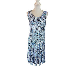 Cynthia Rowley Dress Large Stretch Knit Abstract Blue Black White Pattern Tank
